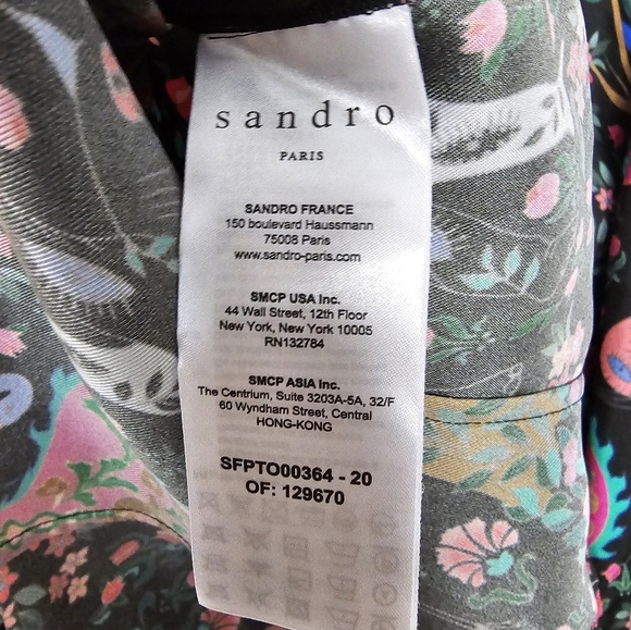 Sandro Ivea Floral Silk Blouse Square Neck Size 1 US Small - Picture 7 of 8